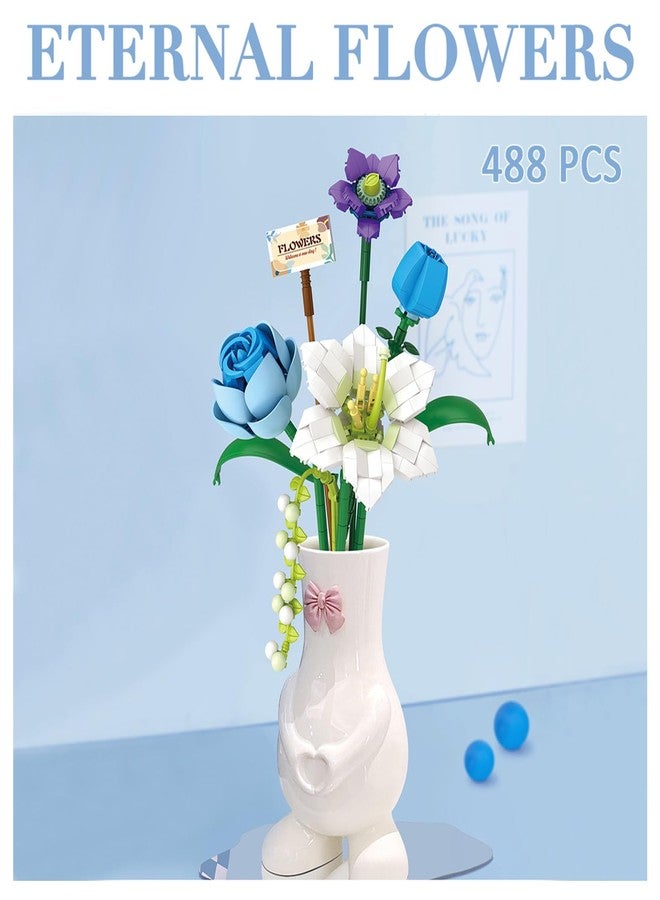 MEIEST Flower Bouquet Building Blocks Set,Mini Bricks Plant Botanical Collection Construction Building Toy,Creative DIY Artificial Flowers Home Decoration (Blue) - Image 3